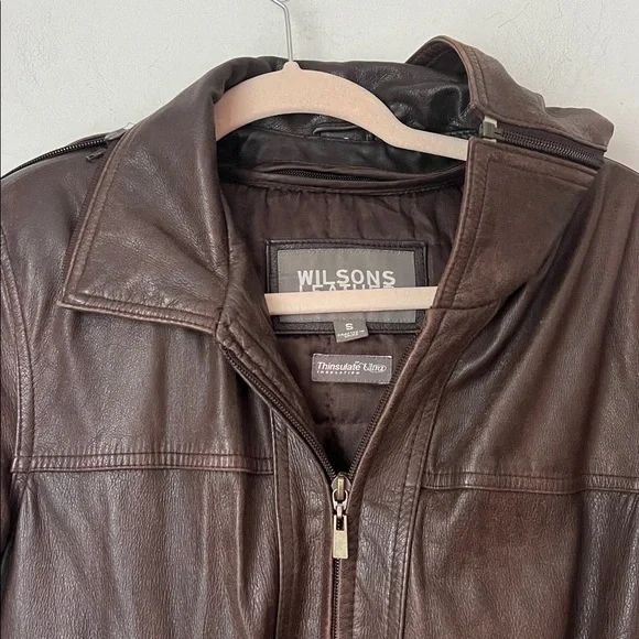 Wilsons Leather Womens Brown Belted Zipped Jacket with detachable hood Sz Small - Picture 2 of 8